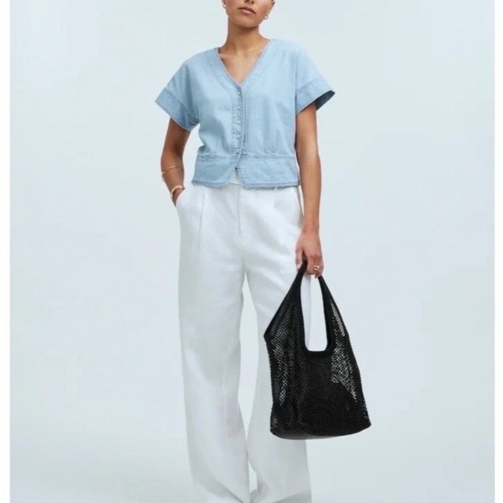 Madewell Light Wash Chambray Button Front Top - Picture 4 of 9